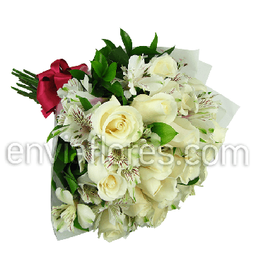 24 Rosas Blancas y 20 Alstroemerias en Celofán