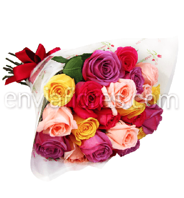 24 Rosas Multicolor en Celofán