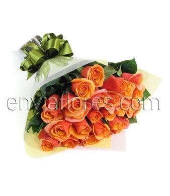 24 Rosas Naranjas en Celofán.