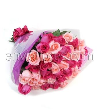 50 Rosas Rosas y Rosa Intenso en Celofán