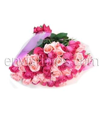 100 Rosas Rosas y Rosa Intenso en Celofán