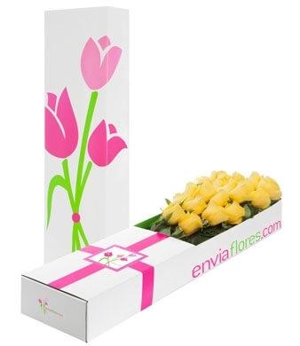 12 Rosas Amarillas en Caja Premium