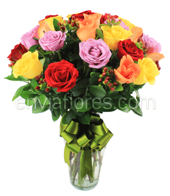 24 rosas Multicolor Otoñal en Jarrón