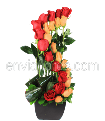 Espiral Otoñal de 24 Rosas en Base