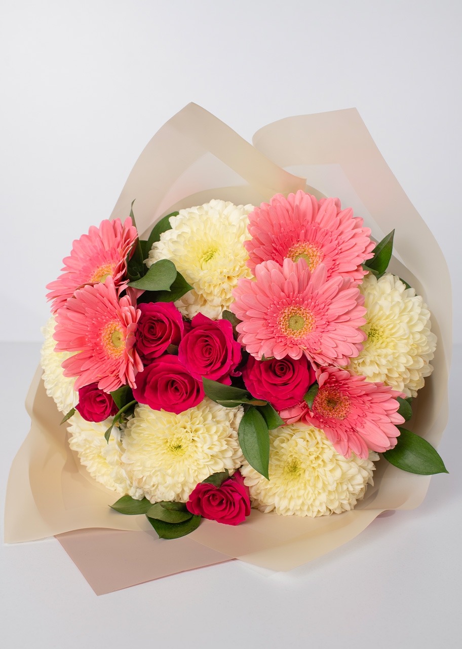 Imagen para Ramo Gerberas Rosas con Rosa Fiusha - 2