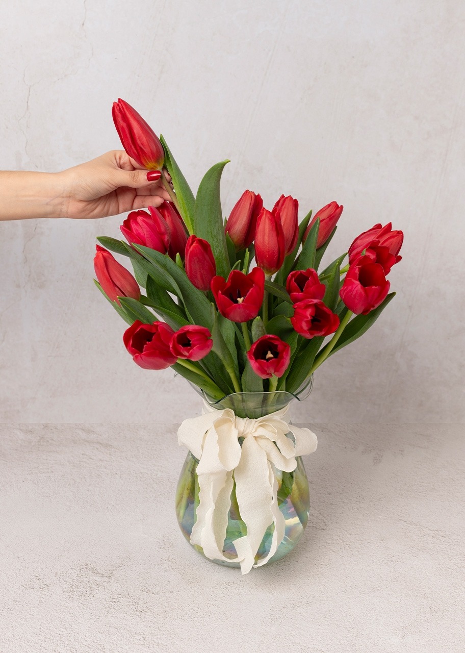 Imagen para 20 Tulipanes Rojos en Jarrón - 2