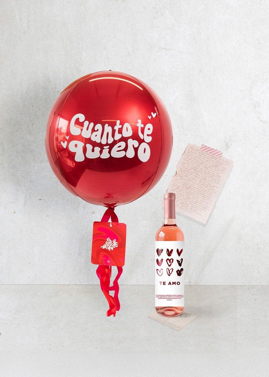 Imagen para Personaliza Vino rosado con etiqueta "Te amo" y Globo esfera - 1