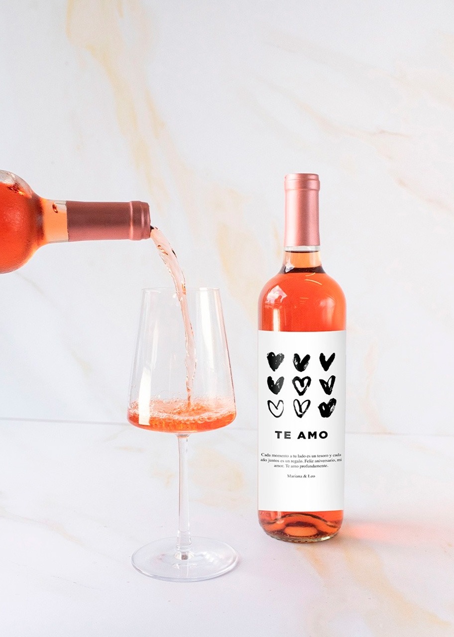 Imagen para Personaliza Vino rosado con etiqueta "Te amo" y Globo esfera - 2