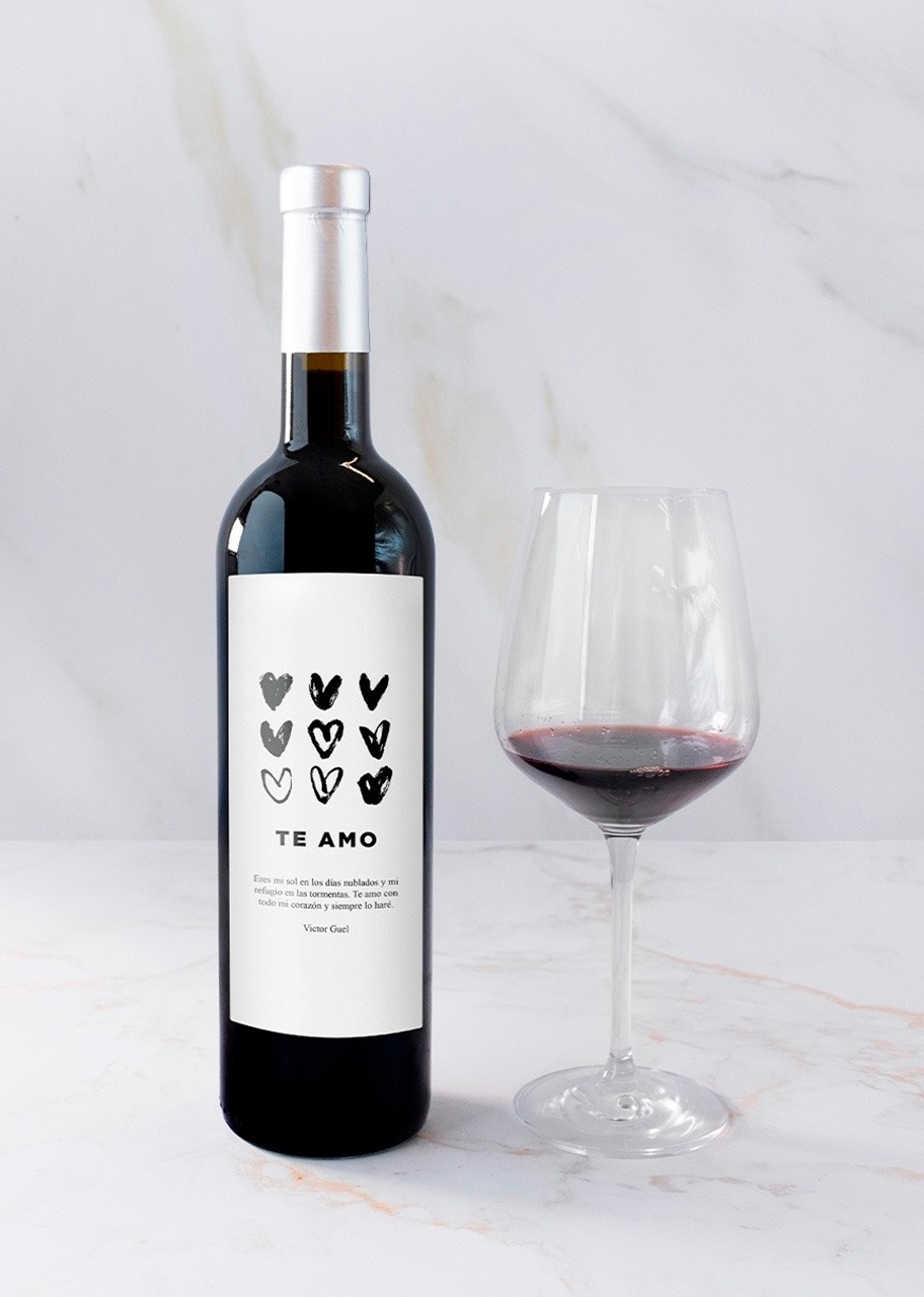 Imagen para Personaliza Vino tinto con etiqueta "Te amo" y Globo esfera - 2