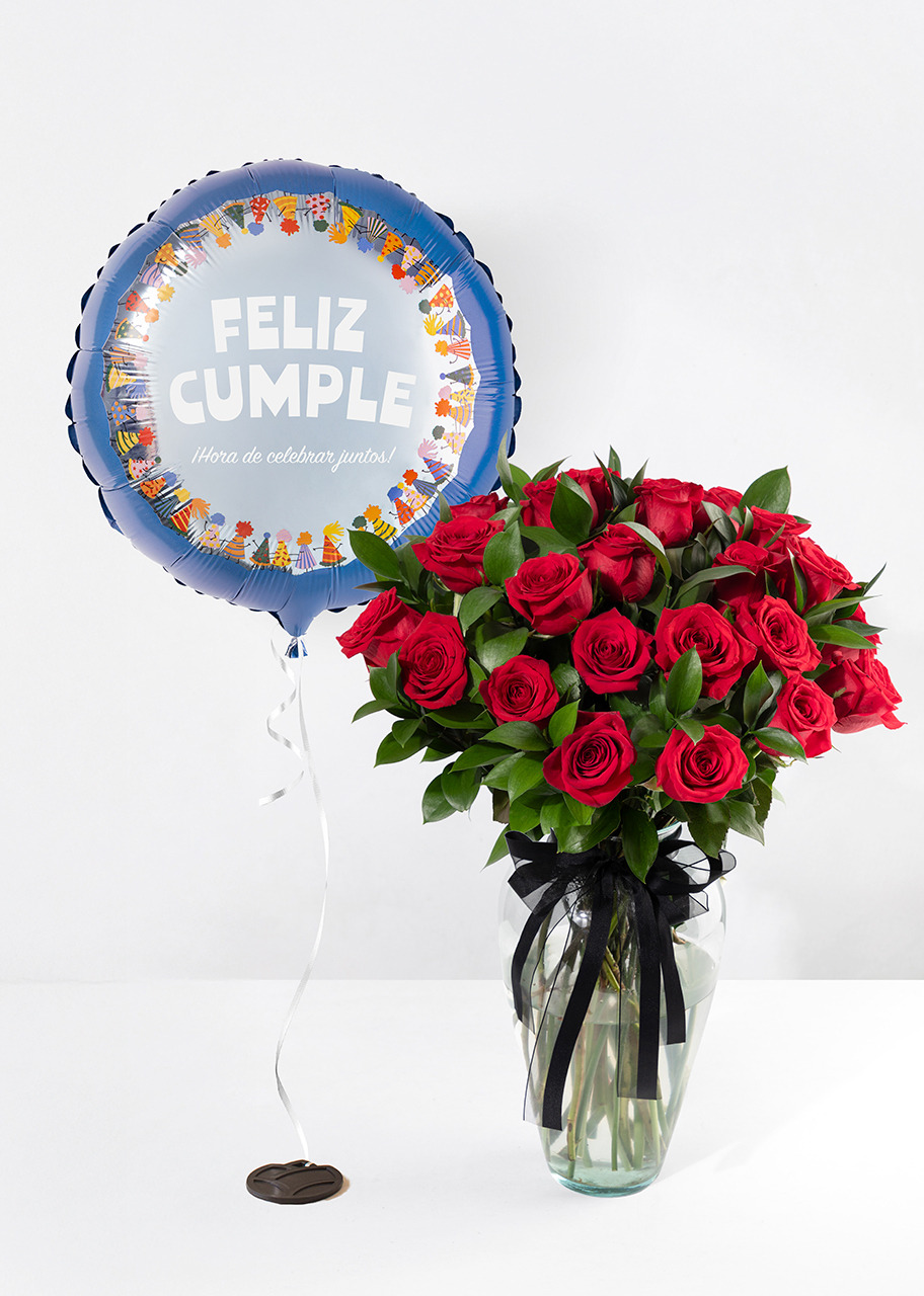 Imagen para 24 Rosas Rojas con Globo "Feliz Cumple!" - 1