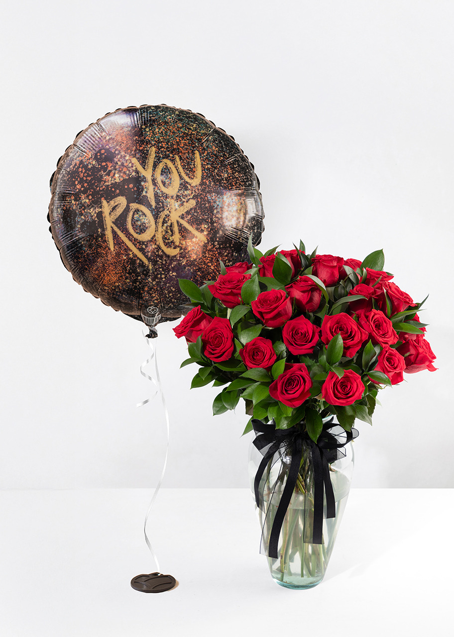 Imagen para 24 Rosas Rojas con Globo "You Rock" - 1