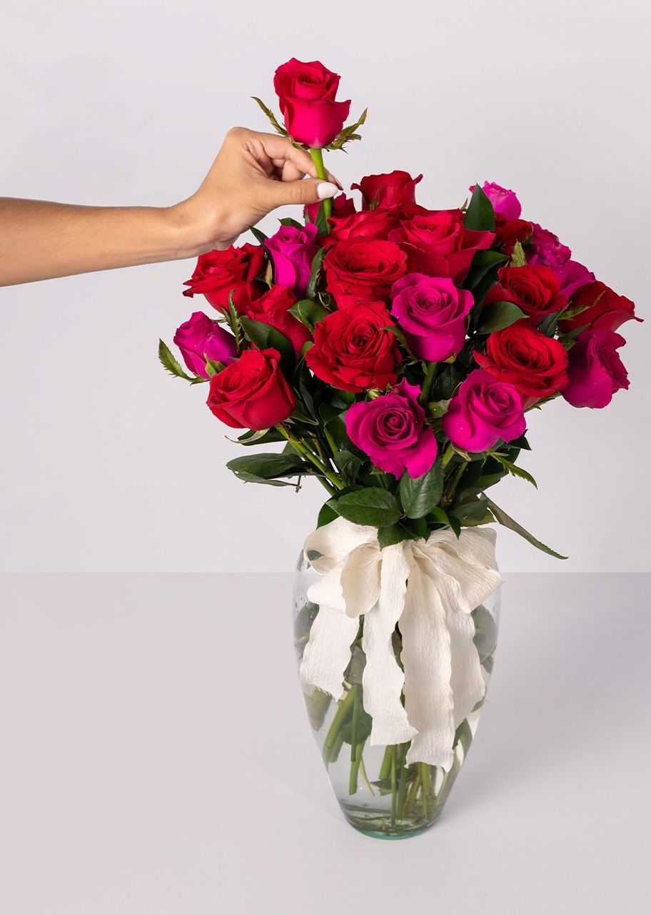 Imagen para Arreglo de 24 Rosas Rojas y Fucsia - 2