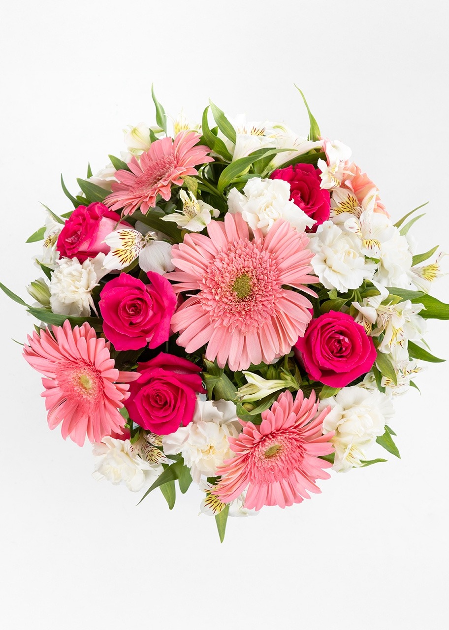 Imagen para 5 gerberas y rosas en jarrón tornasol - 3