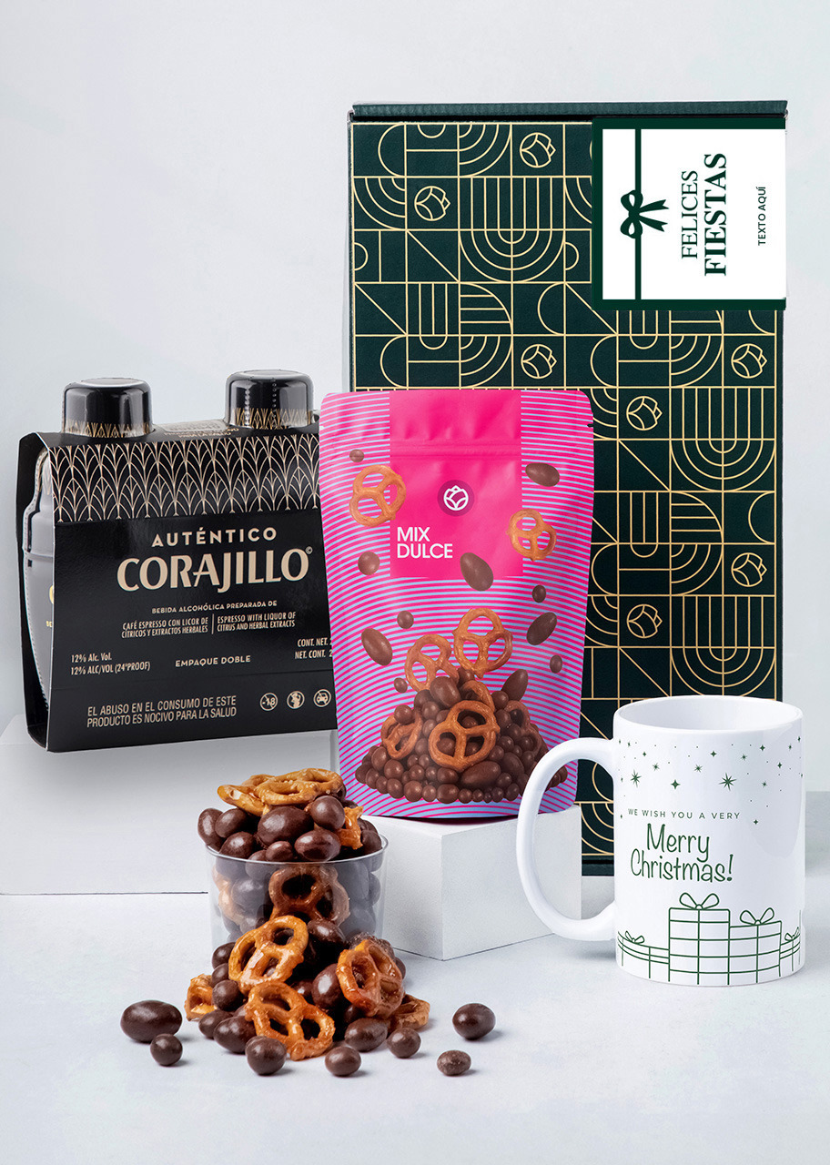 Imagen para Caja Personalizada Etiqueta con Duo Pack Auténtico Corajillo, Mix Dulce y Taza "Merry Christmas" - 1