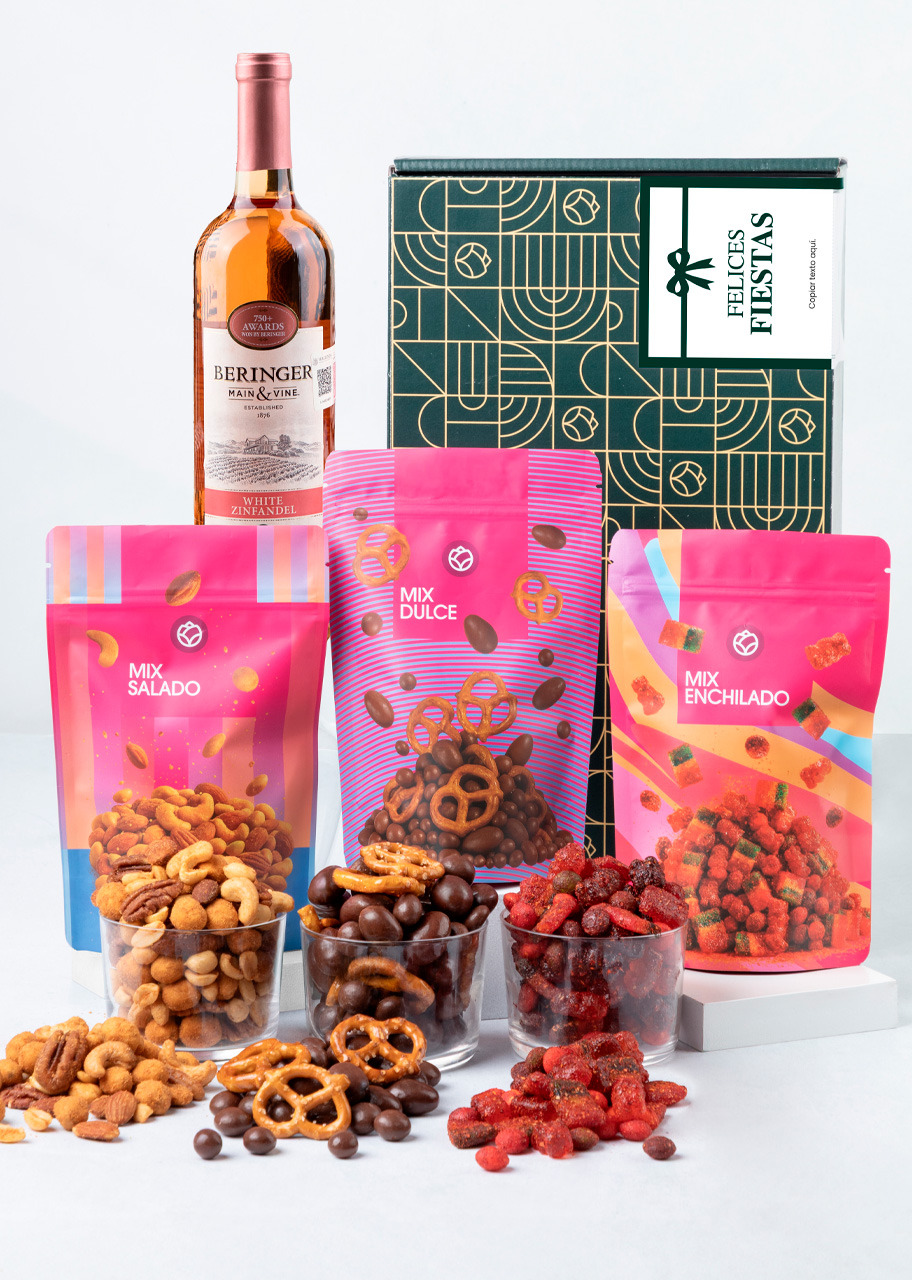 Imagen para Caja Personalizada  Etiqueta con Vino Beringer y Botanas EF - 1