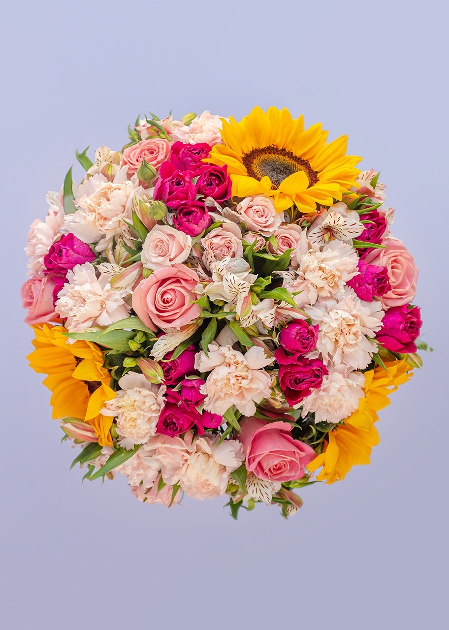 Imagen para Girasoles y mini rosa rosa en jarrón tornasol - 2