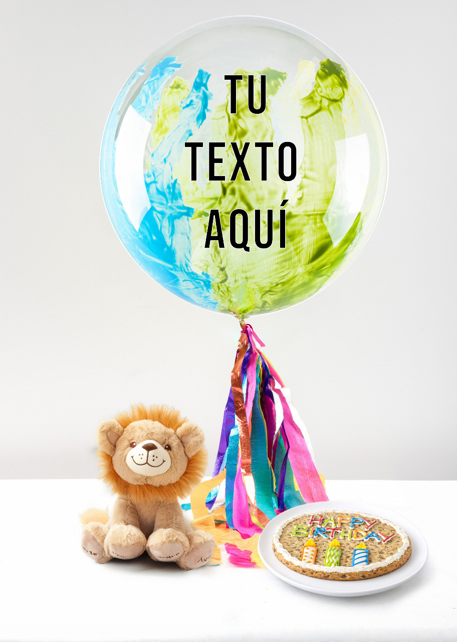 Imagen para Globo Burbuja “Cool Mix” con León el Peluche y Galleta “Happy Birthday” La Divinata - 1