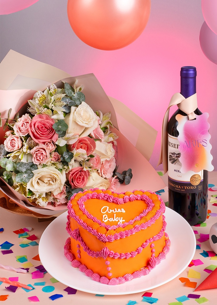 Imagen para Kit Aries con Pastel La Divinata, Flor y Vino - 1