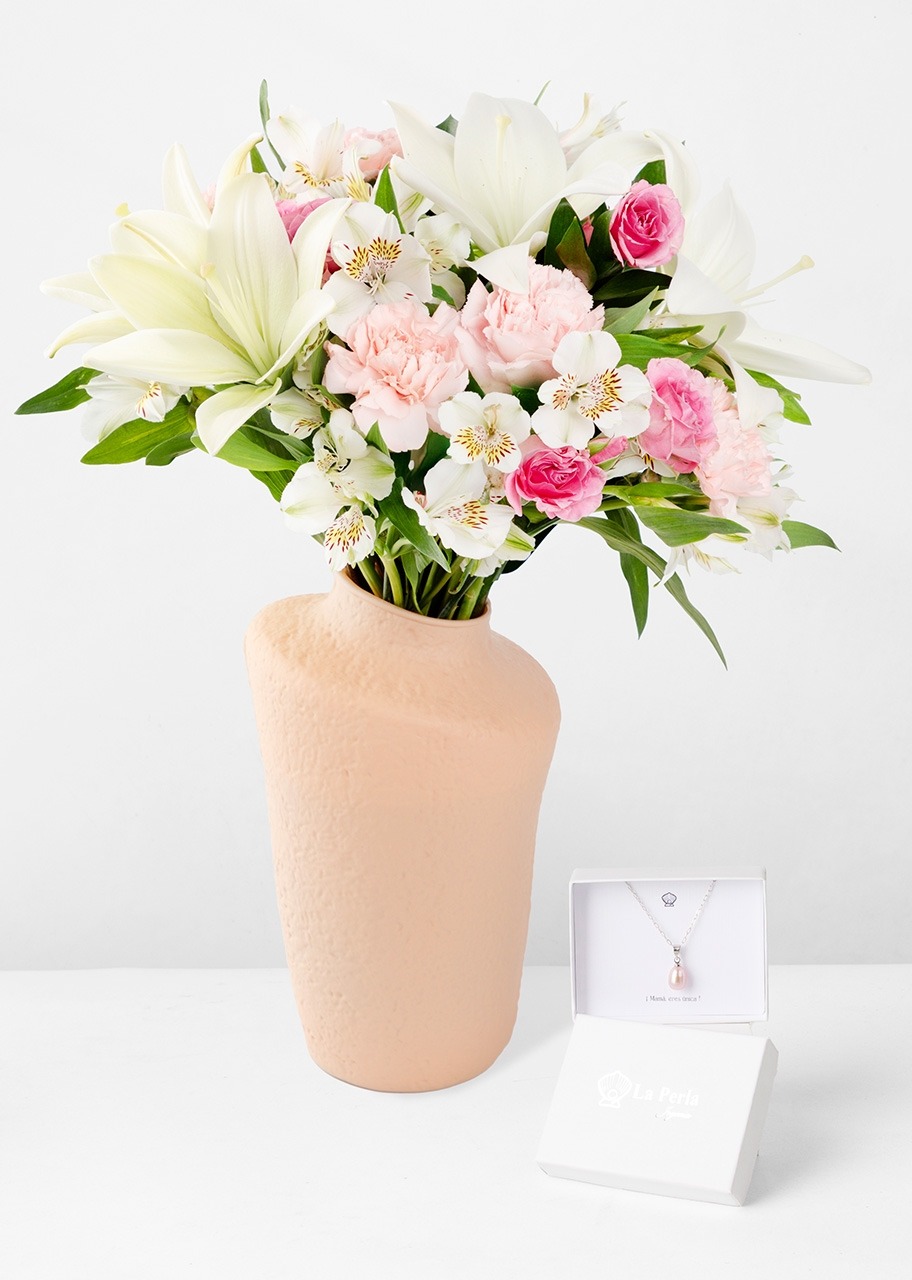 Imagen para Lilys Blancas y Mini Rosa con Collar Perla Rosa - 1