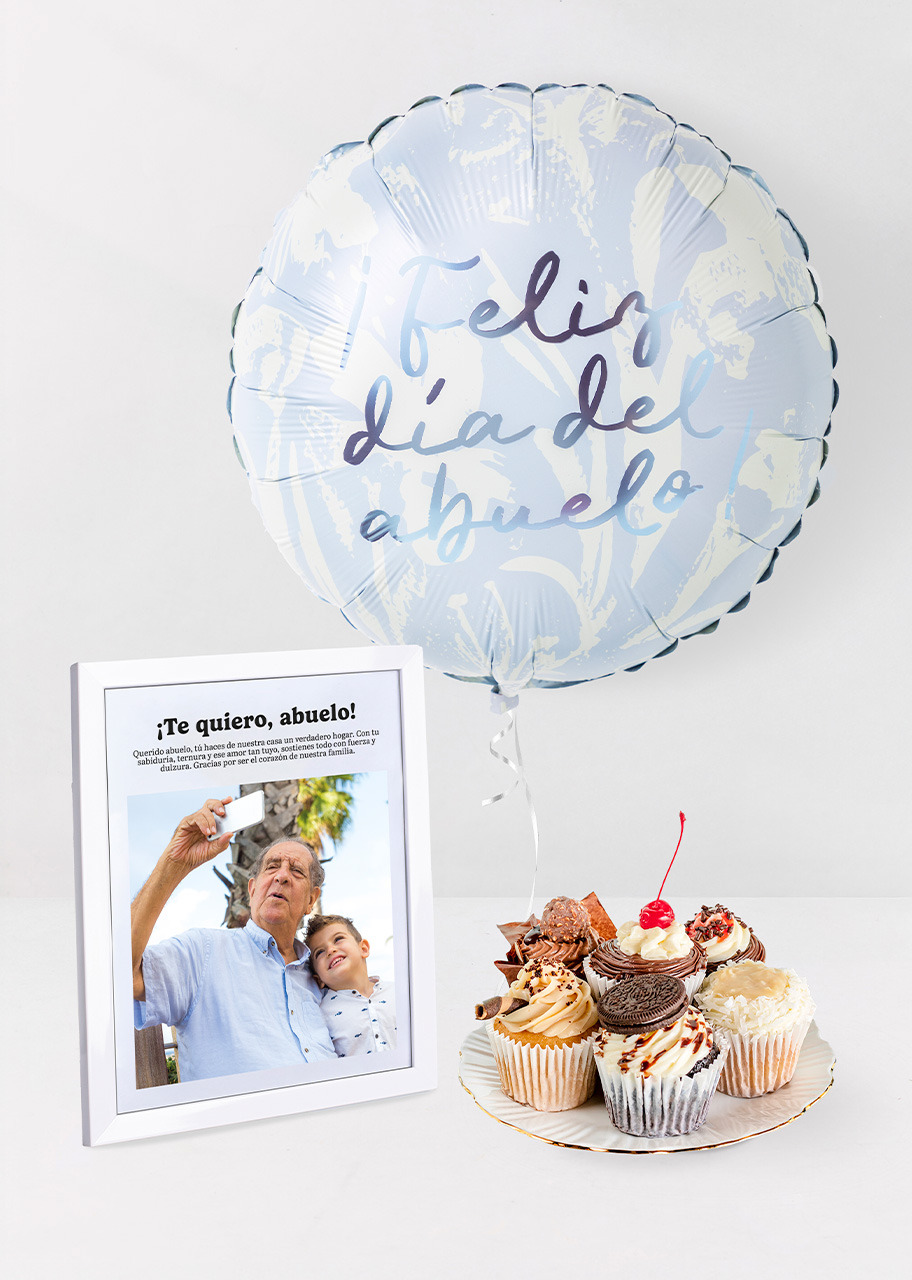 Imagen para Muffins Magnolias con Globo y Marco Personalizado Abuelo - 1