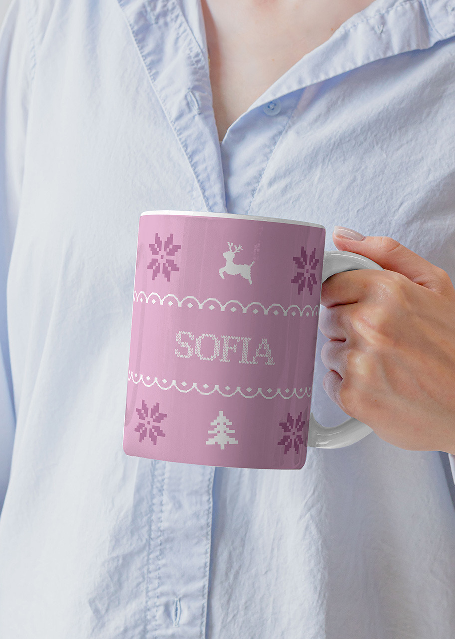 Imagen para Personaliza Taza Diseño "Ugly Sweater (Rosa)" 15oz - 3