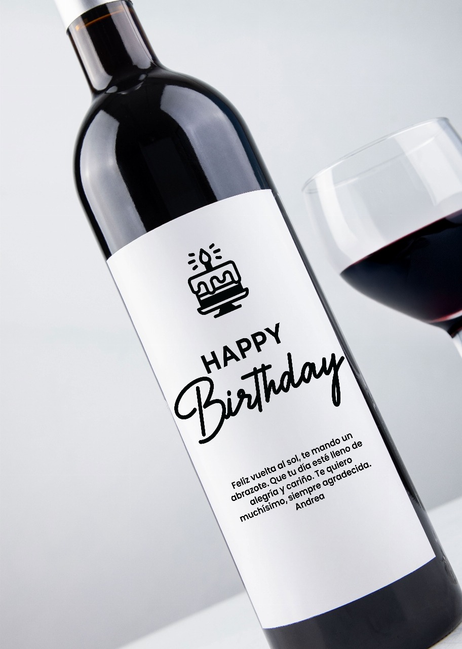 Imagen para Personaliza Vino tinto con etiqueta "Happy birthday" y botanas - 2