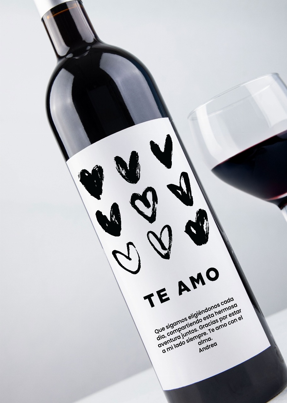 Imagen para Personaliza Vino tinto con etiqueta "Te amo" y botanas - 2