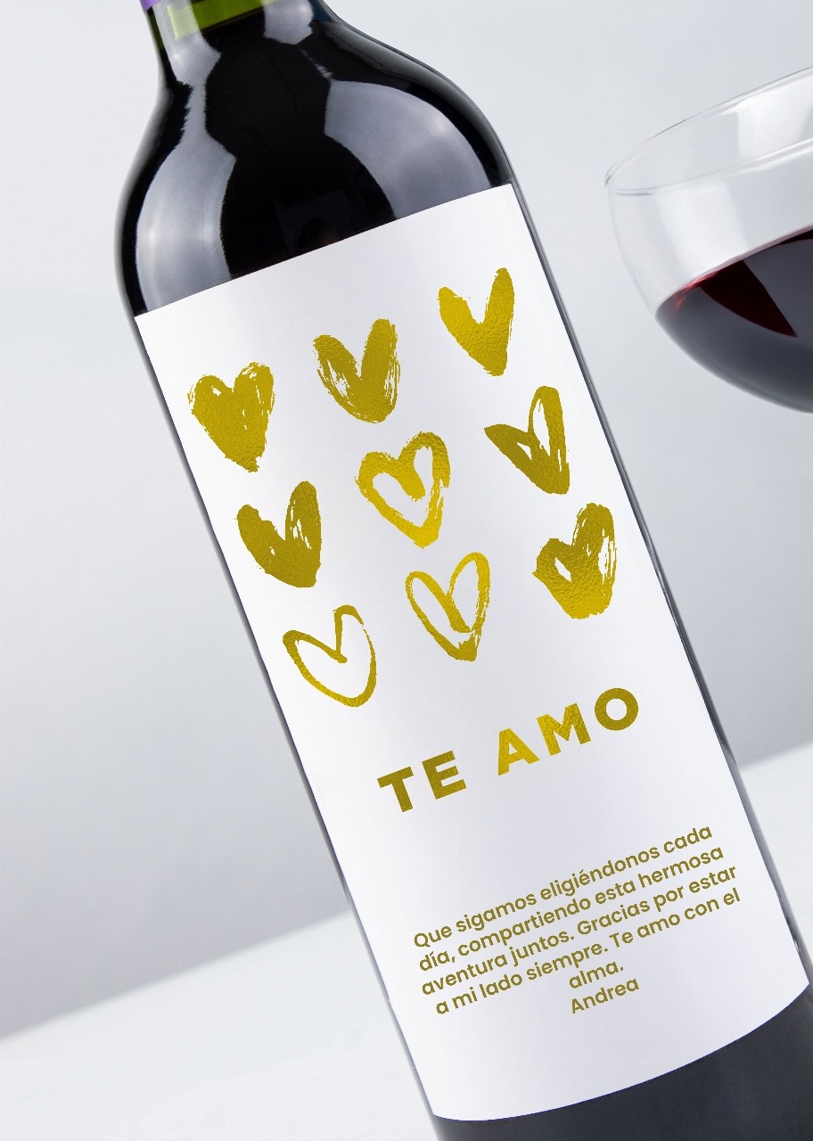 Imagen para Personaliza Vino tinto con etiqueta "Te amo" y botanas - 2