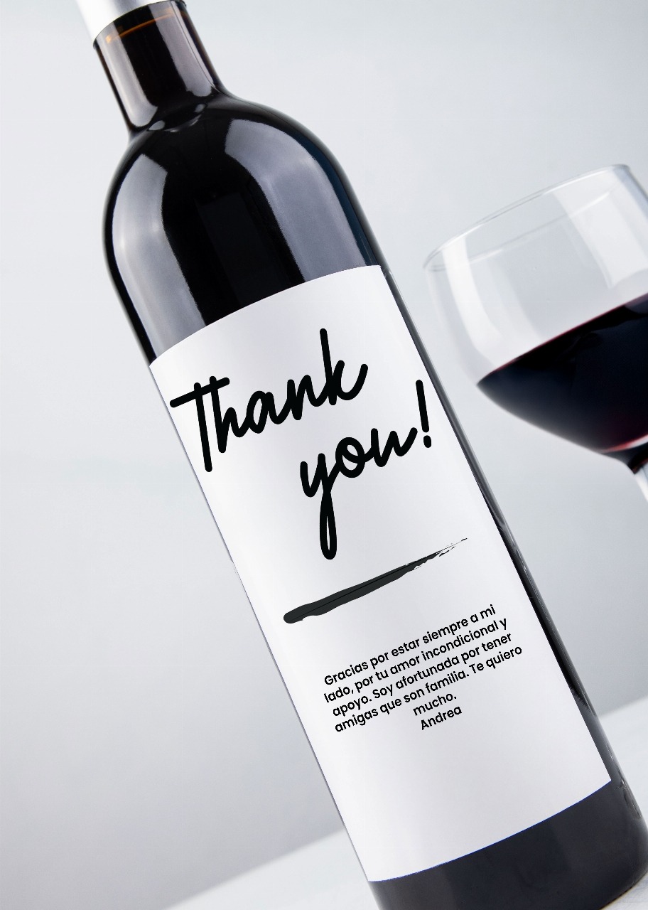 Imagen para Personaliza Vino tinto con etiqueta "Thank you" y botanas - 2