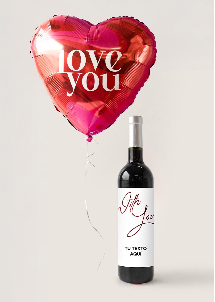 Imagen para Personaliza Vino tinto con etiqueta "With love" y Globo "Love you" - 1