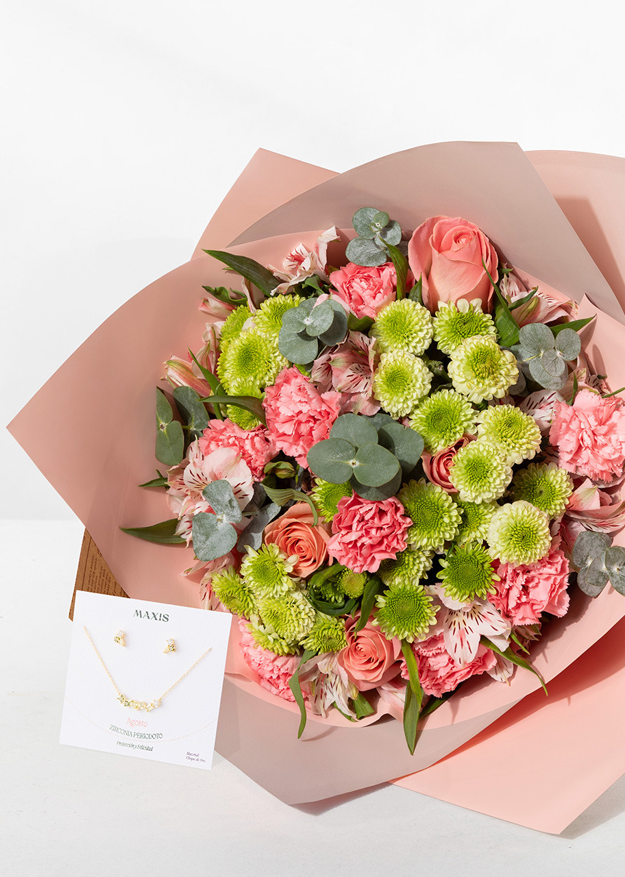 Imagen para Ramo con Rosas Rosa y Margaritas con Piedra del Mes Agosto - 1