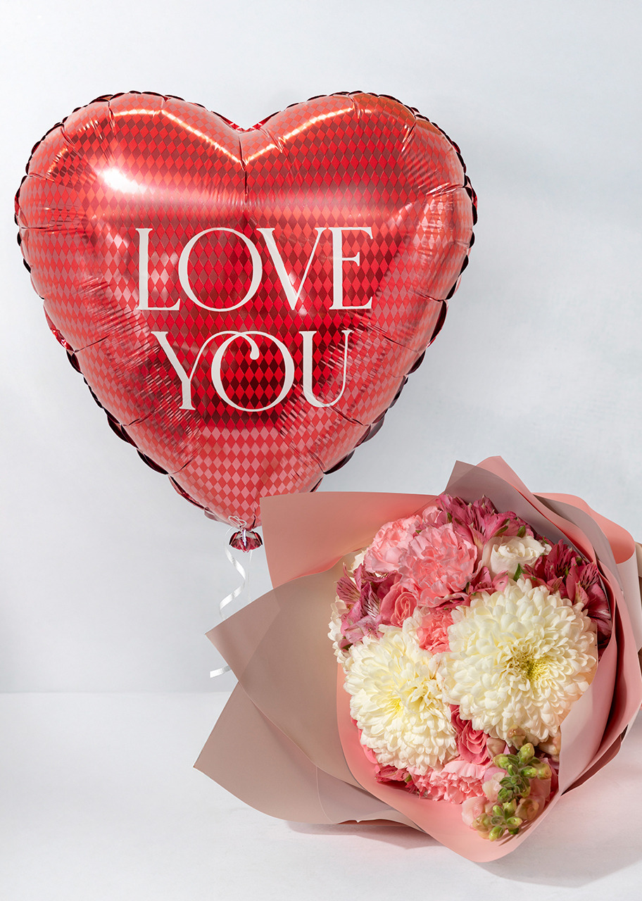 Imagen para Ramo con Rosas y Claveles con Globo "Love you" - 1