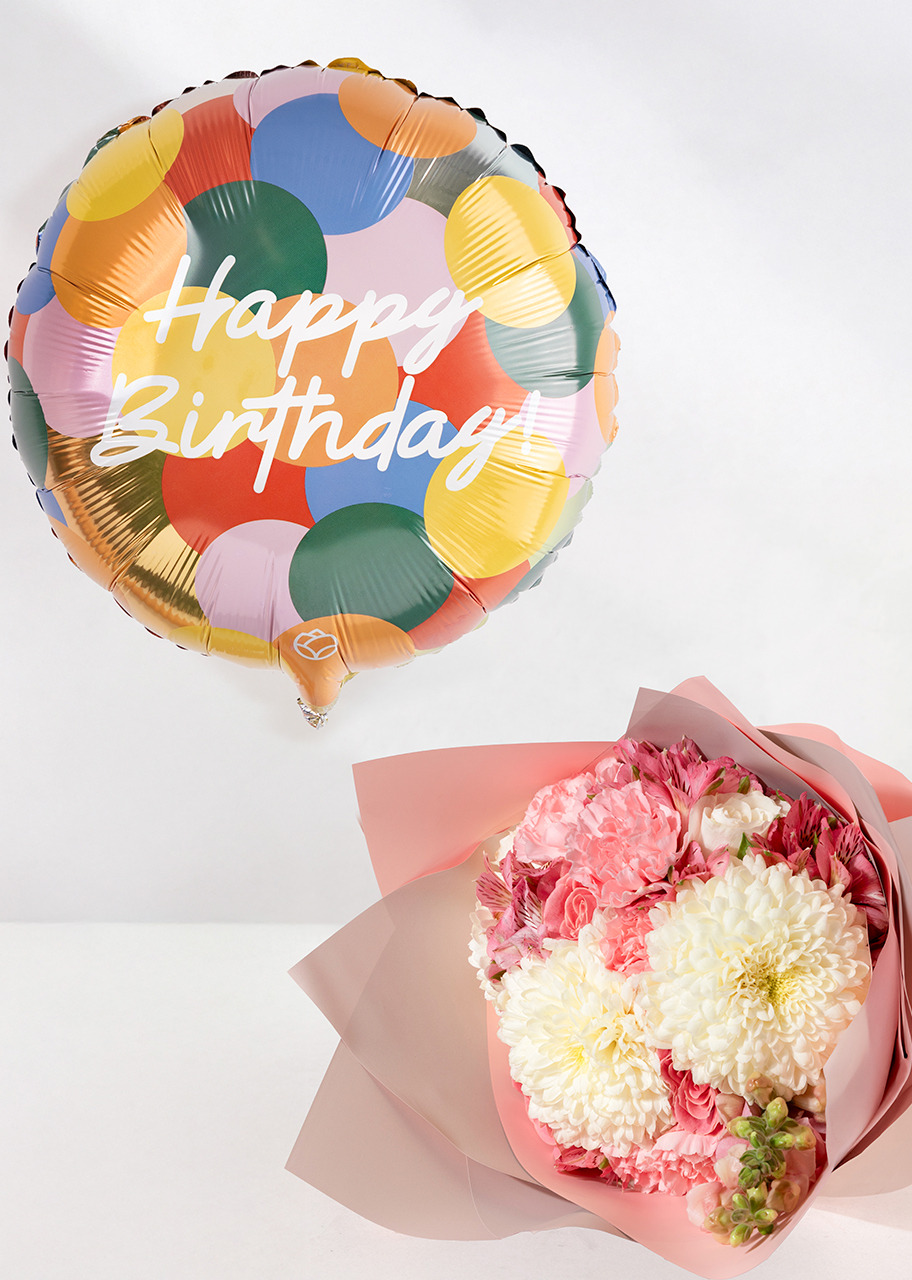 Imagen para Ramo con Rosas y Claveles y Globo "Happy Birthday" - 1