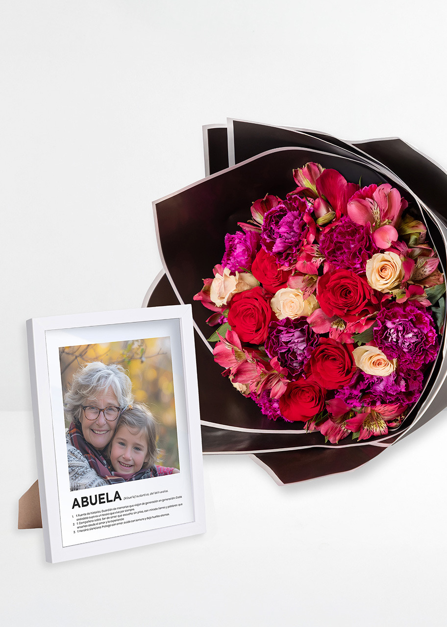 Imagen para Ramo de Rosas y Claveles con Marco Personalizado Abuela - 1