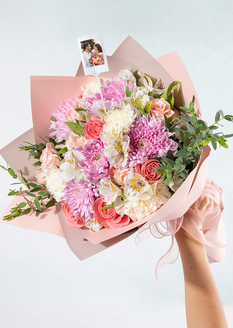 Imagen para Ramo de Roxanas y Rosas Rosa con Mini Foto - 1