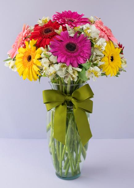 10 Gerberas Coloridas en jarrón