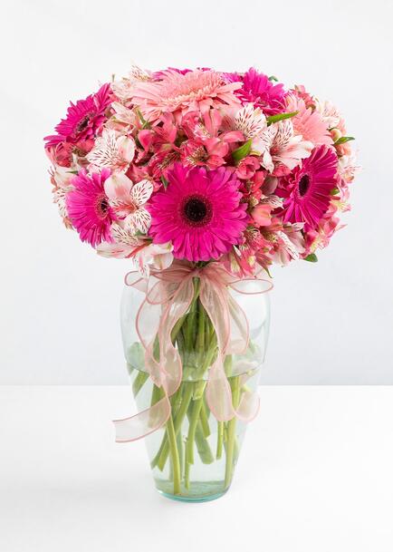 12 Gerberas Rosas y Alstroemerias