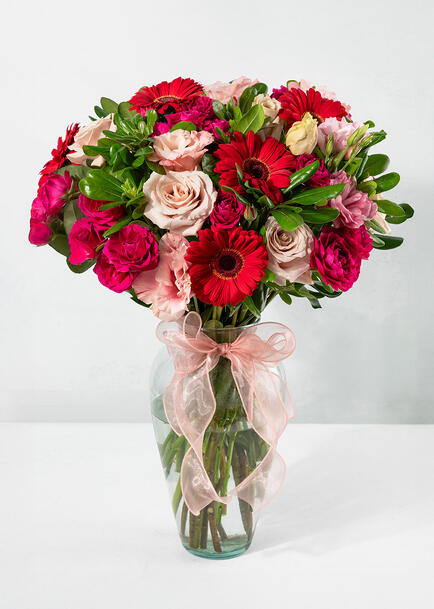 Arreglo de Gerberas Rojas y Lisianthus