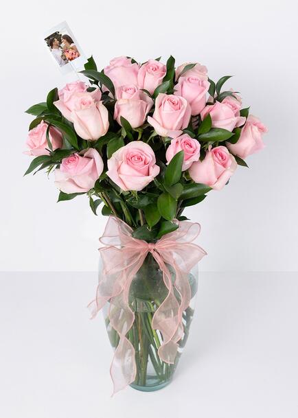 24 Rosas Rosa Claro con mini foto