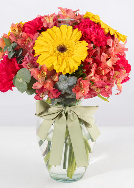 Arreglo de Gerbera Amarilla con Claveles