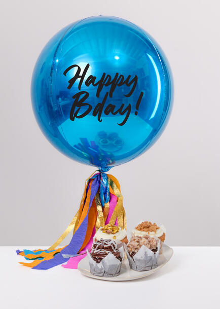 Dulces Deseos con Muffins La Divinata y Orbz Azul Happy Bday!