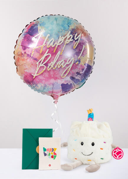 Pastelin con Globo y Oblea "Happy Birthday"
