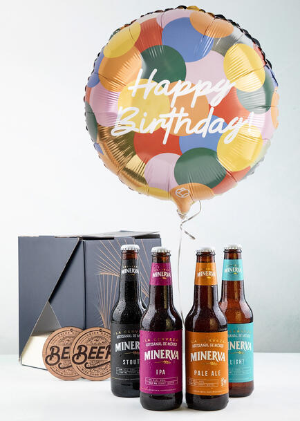 4 Pack Cerveza Minerva y Globo Cumpleañero