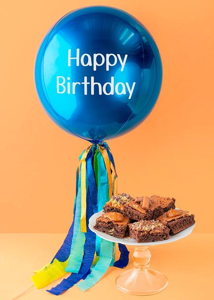 Globo Esfera Azul "Happy Birthday" con Brownies Florence