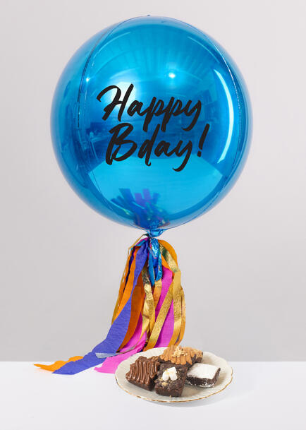 Alegr&iacute;a con Brownies Eat Me y Orbz Azul Happy Bday!