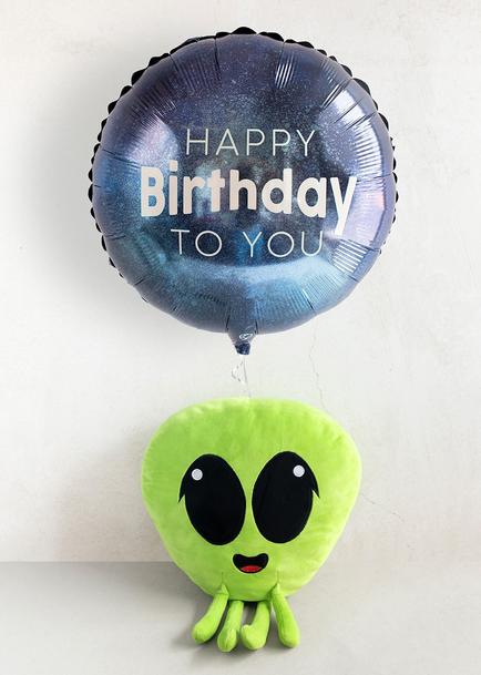 Alien de Peluche con Globo Cumpleaños
