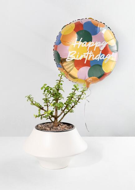 &Aacute;rbol de la abundancia con Globo "Happy Birthday" Colores