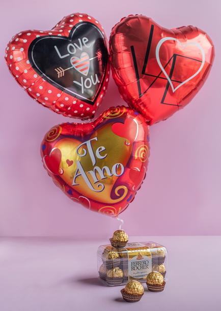 Arreglo de Globos Amor con Ferrero