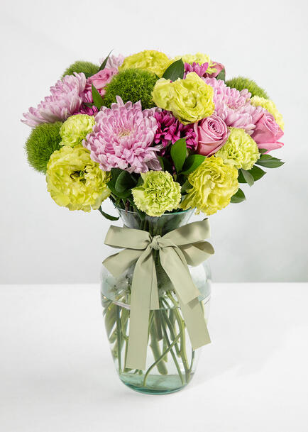 Aurora con Roxanas y Lisianthus Verde