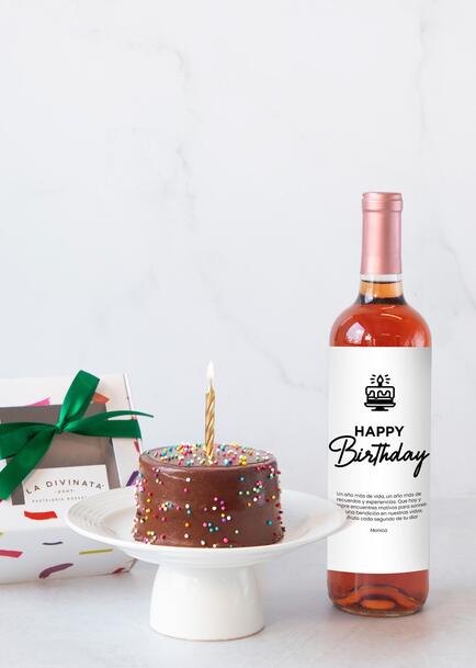 Birthday Cake Chocolate Individual con Vino Beringer Personalizado